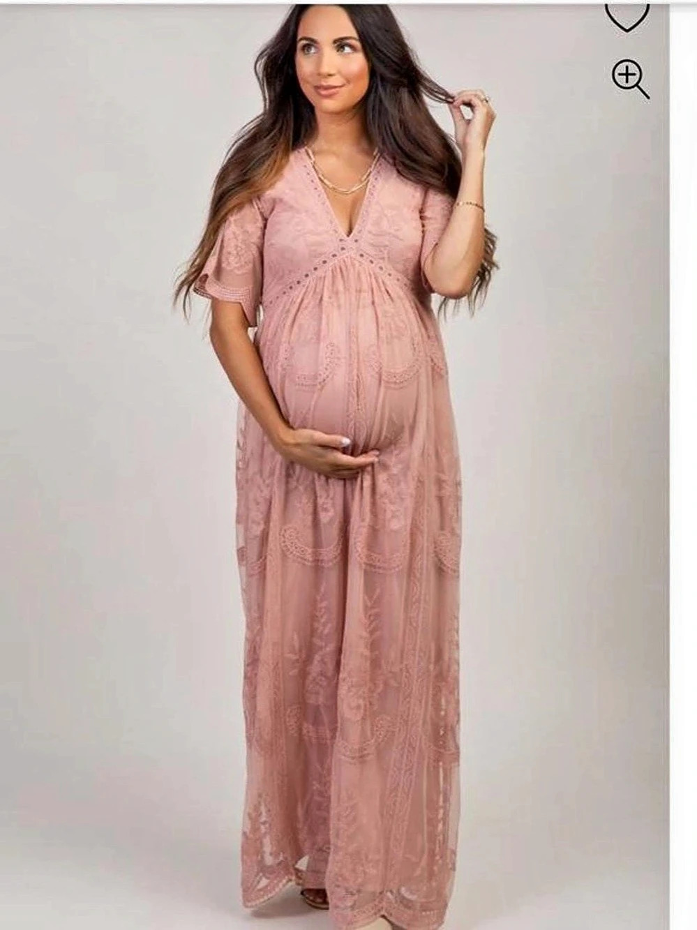 Pinkblush Maternity Medium Rose Pink Floral Lace Photoshoot Dress Boho